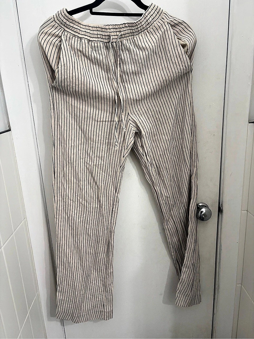 Zara Striped Wide Leg Pants in Cream & Black Size XS
